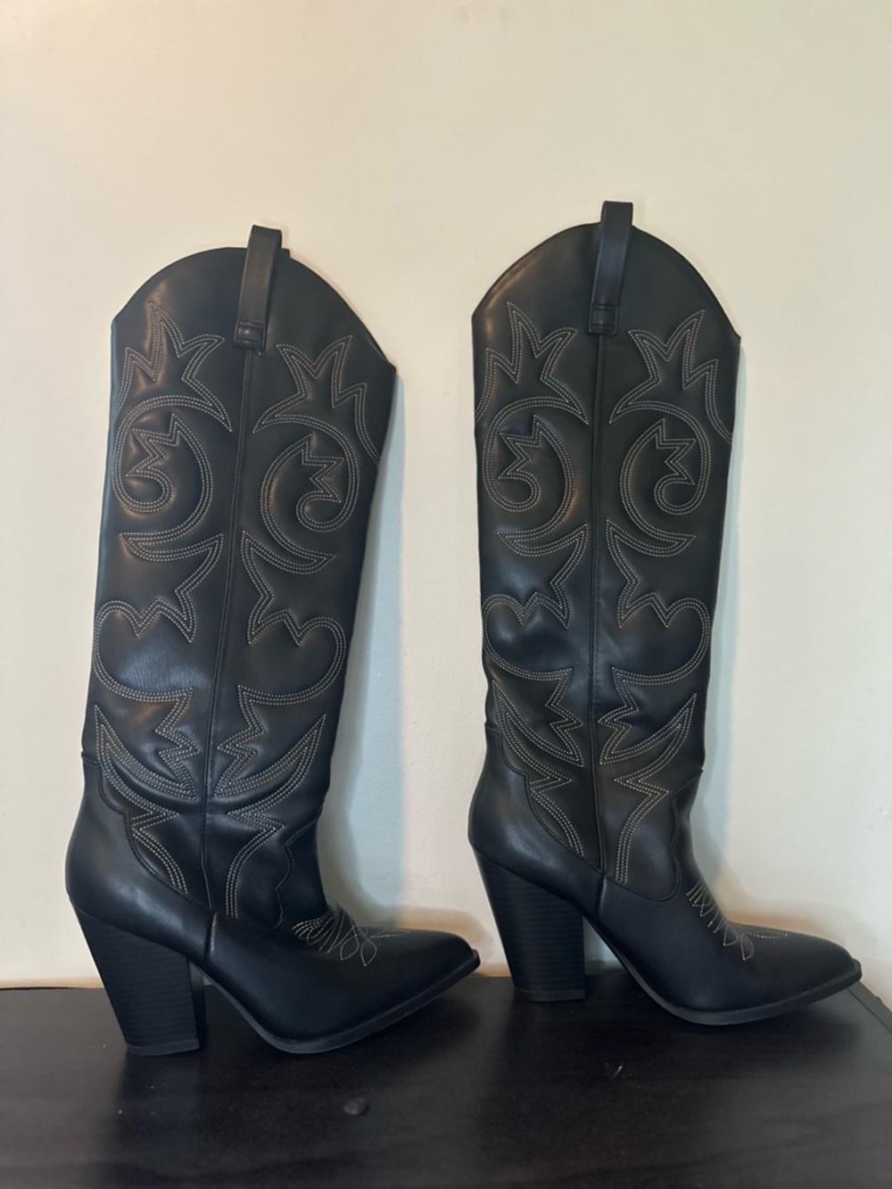 Steve Madden Black Western Knee-High Heeled Boots